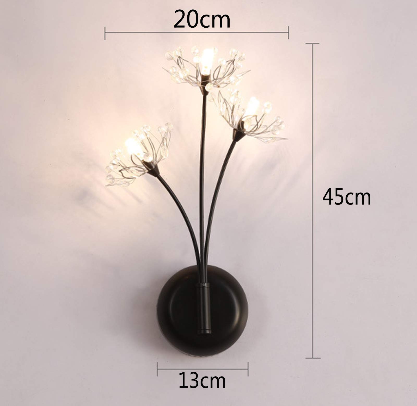 Czarne Kryształowe Kinkiety Do Salonu, 3-Punktowa Lampa Nocna Dandelion Z Okrągłą Metalową Podstawą, Nowoczesna Lampa Ścienna Led Do Sypialni, Art Deco Do Korytarza, Schodów, Przejścia 4,5 W, Warmes