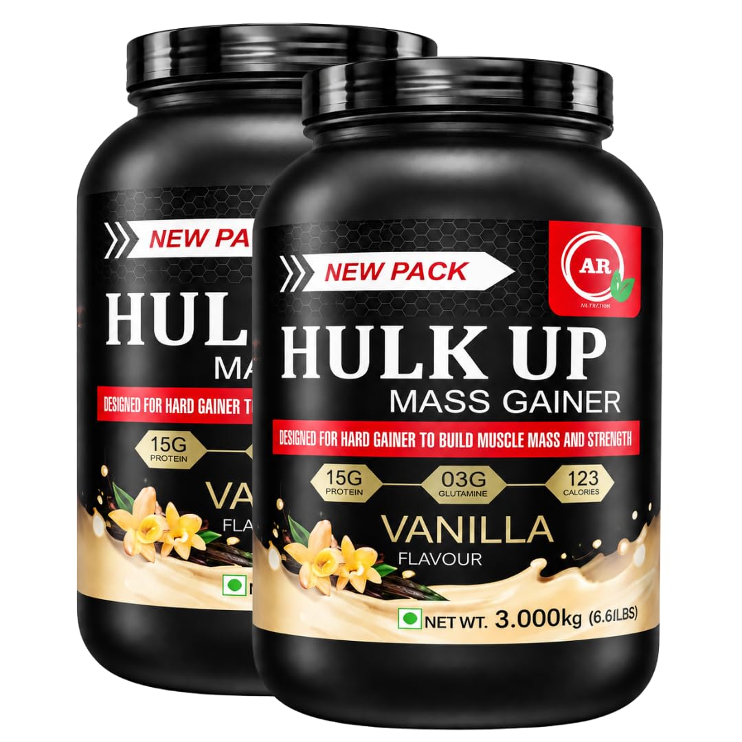 HULK UP Mass Gainer Powder, 15g Protein, 3g Glutamine, Chocolate and Vanilla Flavour, for Muscle Growth and Strength (3 KG, Vanilla, Set oF 2)-image-13