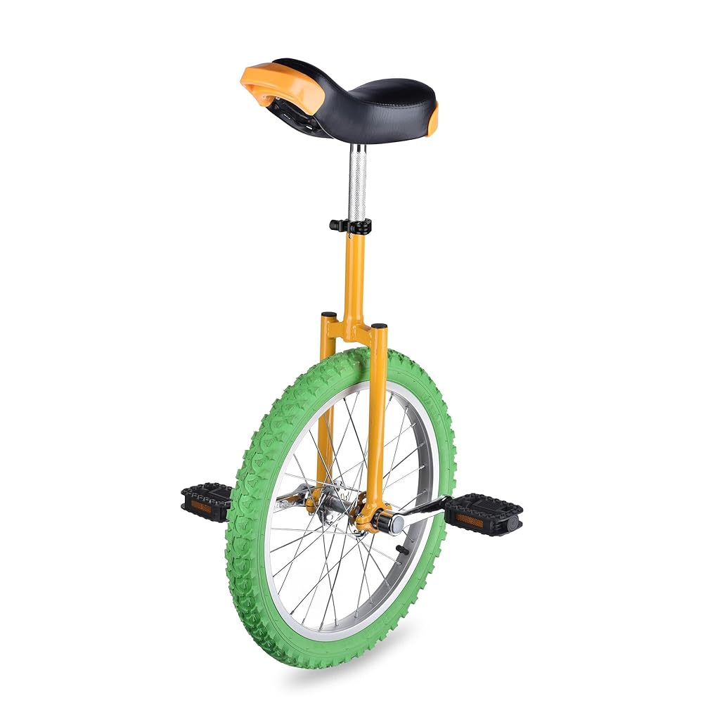 AW 18 in Wheel Outdoor Unicycle Adjustable Seat Exercise Bicycle for Adults Kids Outdoor Sports Fitness Exercise Yellow Green