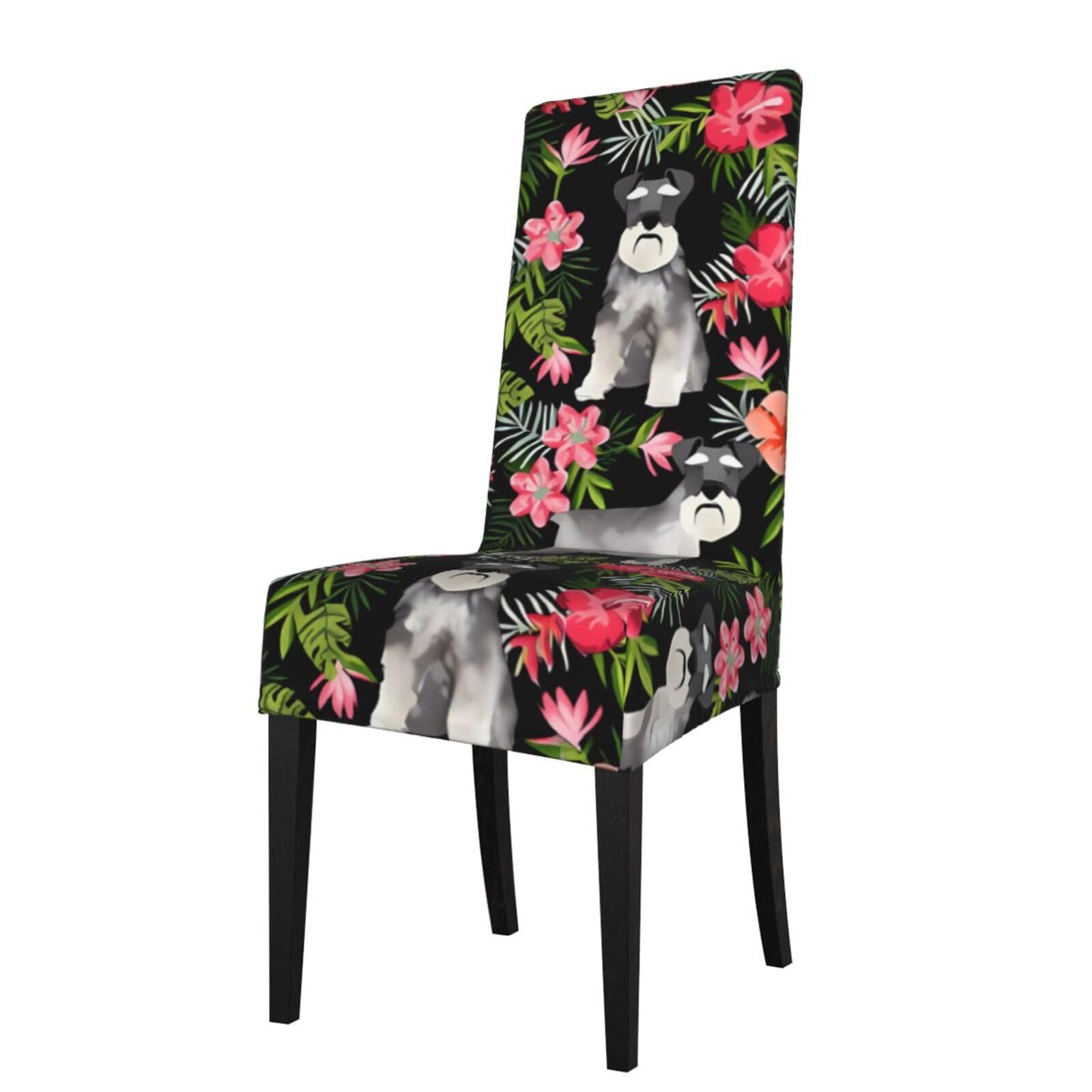HJFCZH Schnauzer Prints Dining Chair Throw Covers – Stretchable Slipcovers for Chair Seat Back – Protect Furniture from Kids & Pets – Easy Care, No Ironing Needed