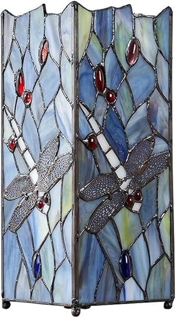 MiniSun Beautiful Hand Crafted Tiffany Inspired Decorative Dragonfly Design Square Glass Table Lamp