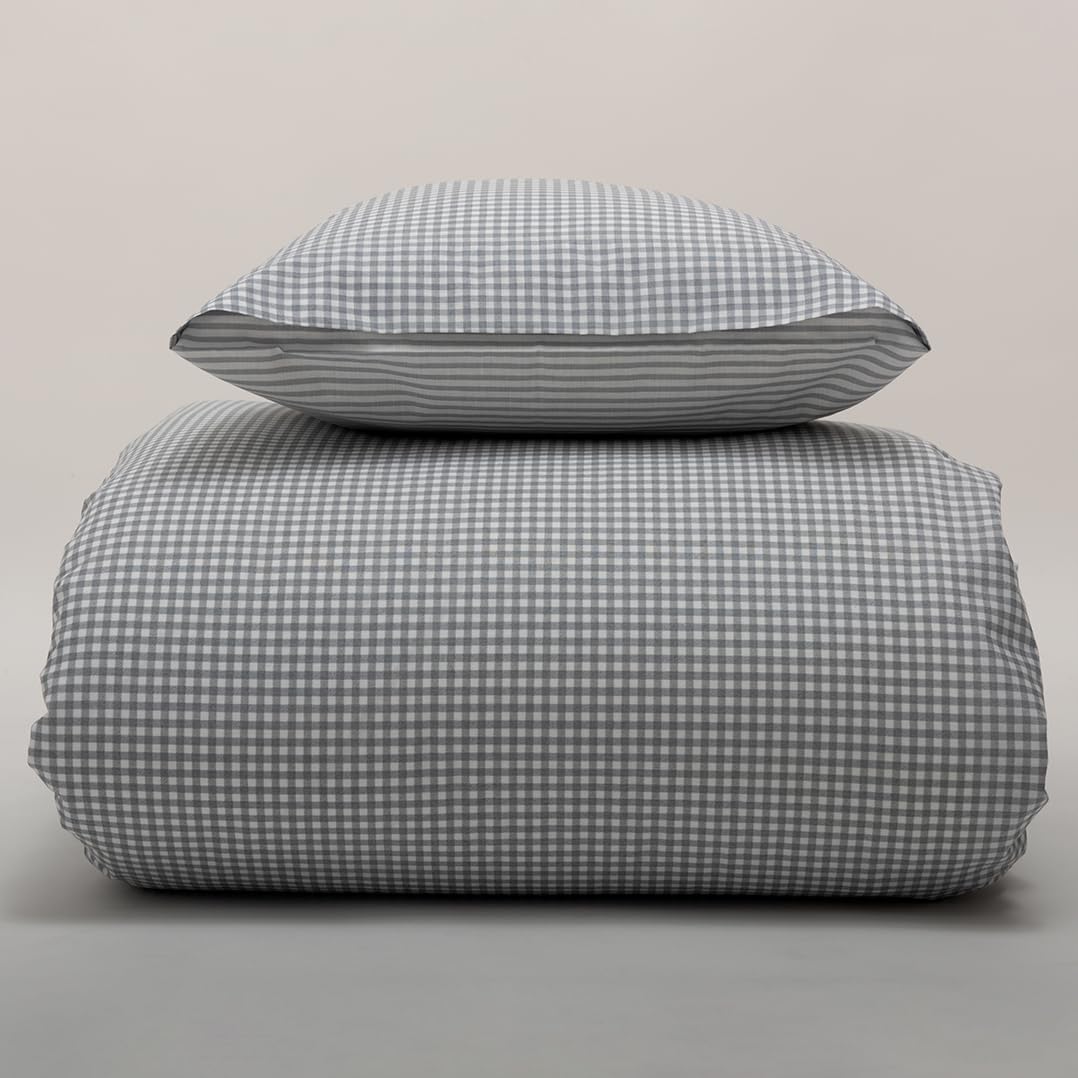 Funda Nórdica Gris Vichy 280x240 cm para Cama 200-100% Algodón - Funda Nórdica y Dos Fundas de Cojines