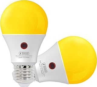 Dusk to Dawn LED Mosquito Bulb with Dual Daylight Sensor,Bug Free & ON/Off Automatic Depends On Daylight Level,9 Watt,Edison Screw E26,Pack of 2