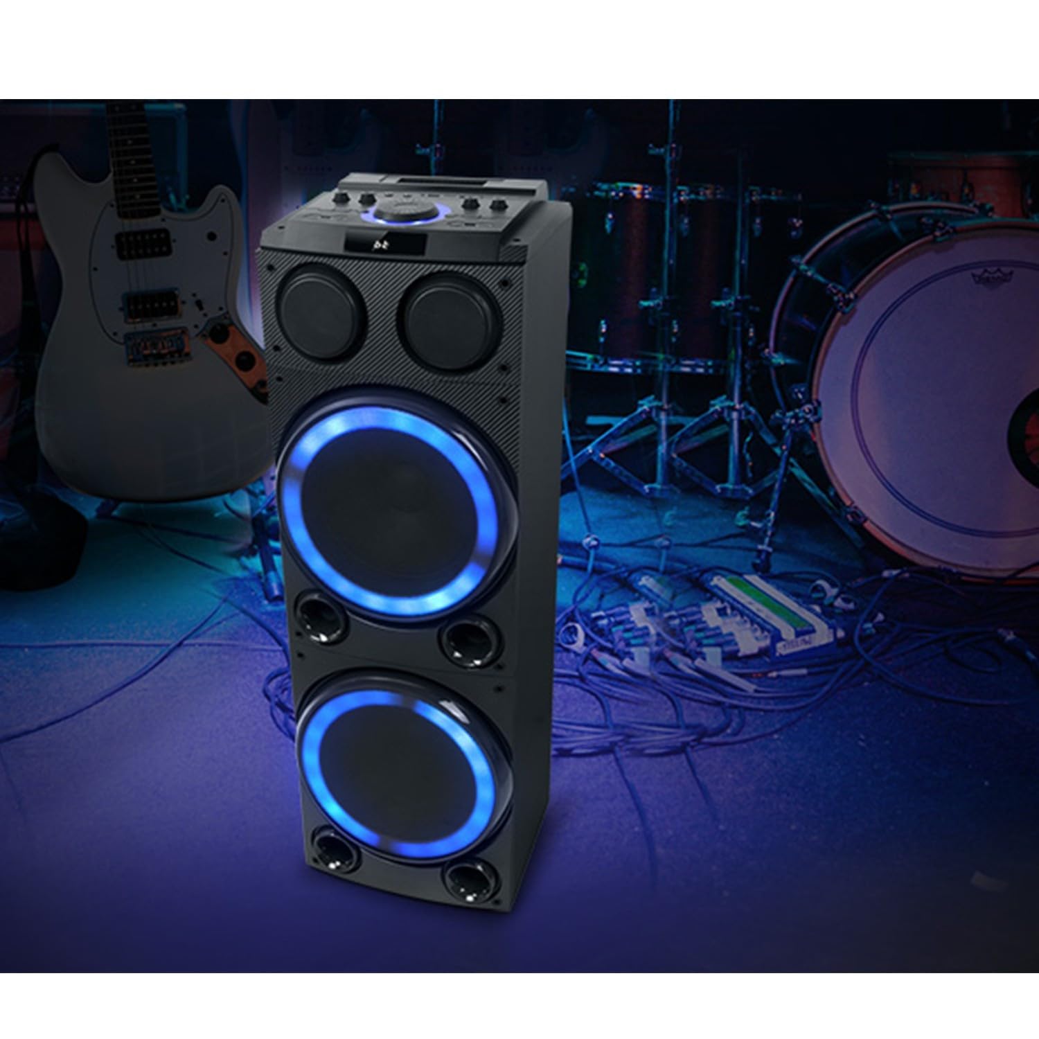 Enceinte Sono Party Box Muse M-1982 DJ - 600W - Ambiance Effet LED multicolore - USB/Bluetooth/Entrées AUX/Micro/Guitare