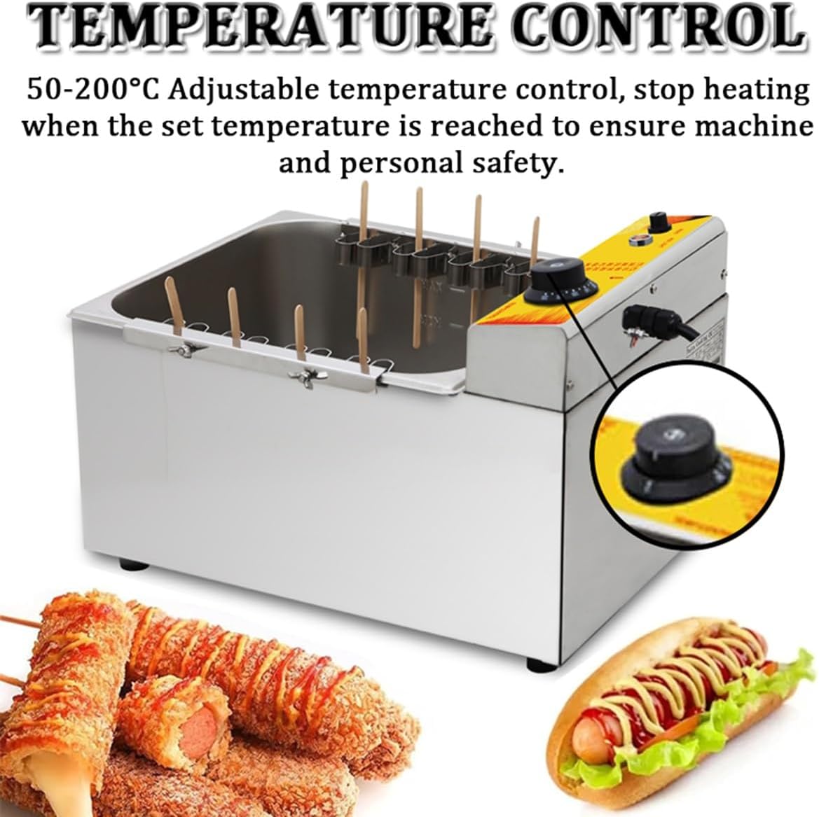 Fryer 12L Automatic Corn Dog Deep Fryer, Electric Corn Haot Dog Sticks Frying Machine Snack Machines for French Fries Donuts and More