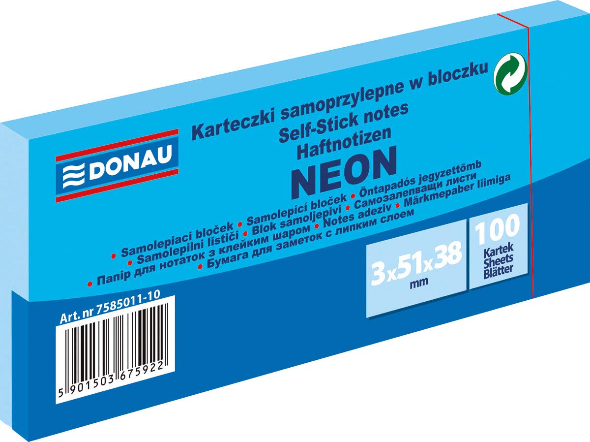 Karteczki samoprzylepne w bloczku niebieski neon 100 sztuk