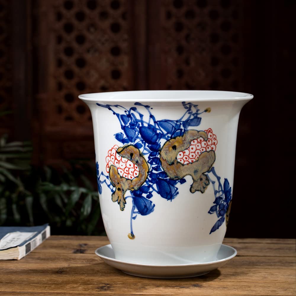 DFGHNBVC Ceramic Flower Pot Chinese Oriental Blue And White Ceramic Flower Plant Pots Indoor With Porcelain Saucer For Garden And Indoor,chinoiserie Flower Pot,C