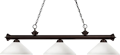 Z-Lite 200-3BRZ-AMO14 Riviera Three Light Billar, marco de acero, acabado de bronce y sombra de ópalo mate de material de vidrio