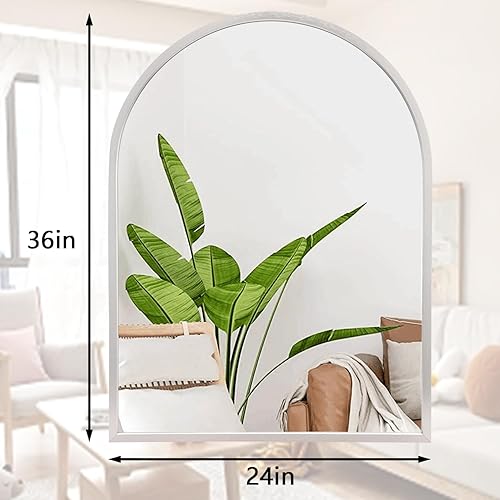 Miniatura 252 de Espejo de pared arqueado negro con marco de aleación de aluminio, espejo de baño de metal cepillado, espejo montado en la pared para sala de estar