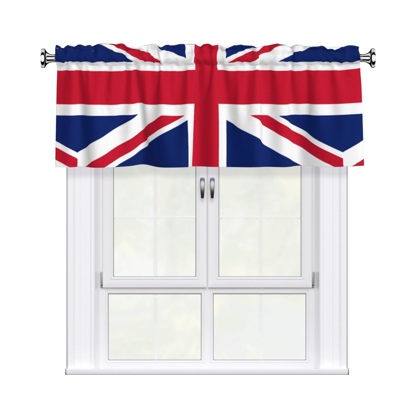 WHJSHOP British flag Prints Curtain Valance 54x18in - Peach Skin Kitchen Window Layer, Filtered Light & Quick-Install Rod Pocket Cover