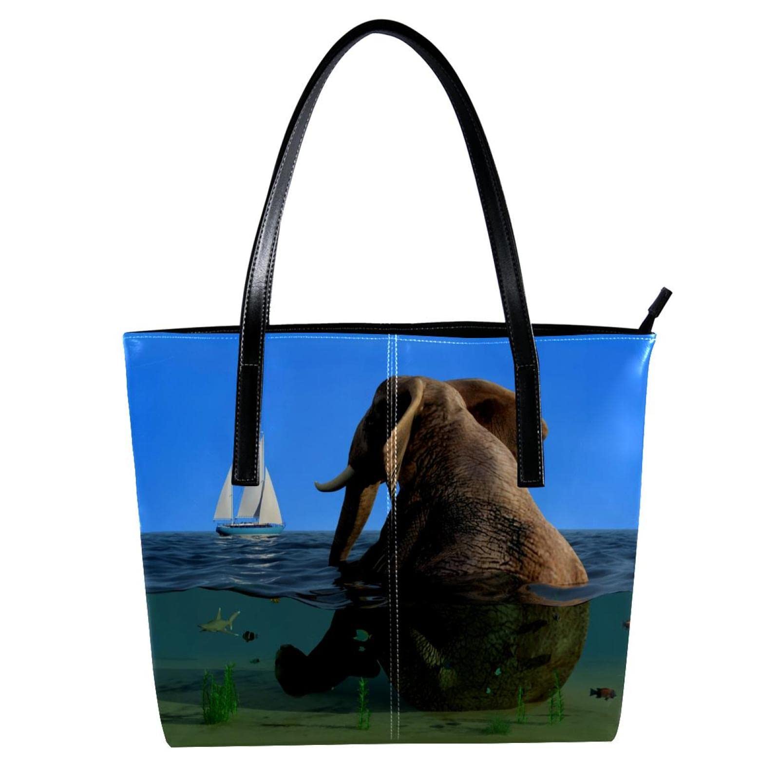 Bolsa de mano personalizada con cremallera, bolsas de hombro casuales para uso diario, trabajo, escuela, elefante gordo sentado, barco con aspecto acuático, Varios colores