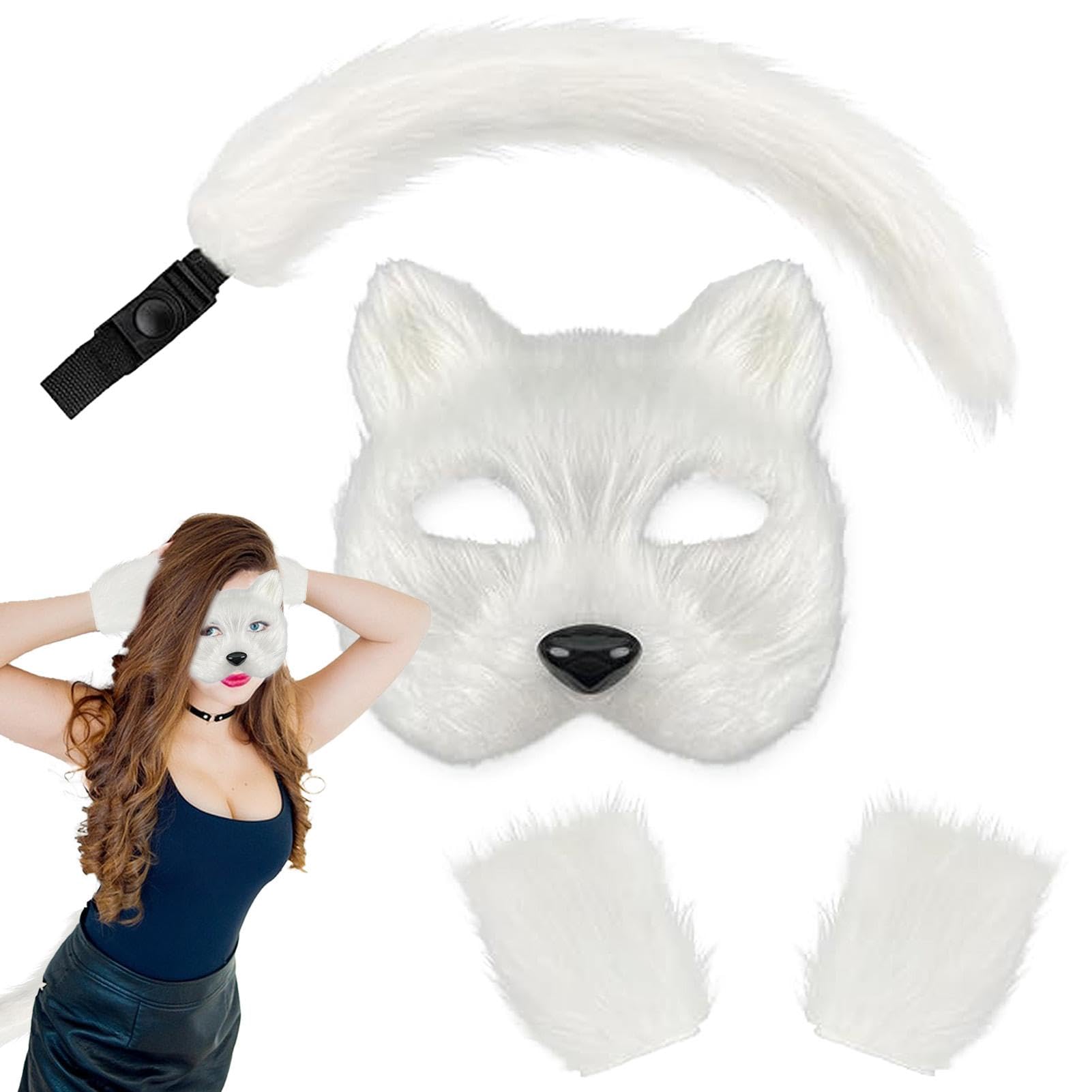 Cat Ma-sk and Tail Set | Furry Maskss and Long Foxs Tail | Maskss and Tail Set | Masquerade and Tail Set | Masquerade Tail Set for Cosplay Fancy Costume Accessory
