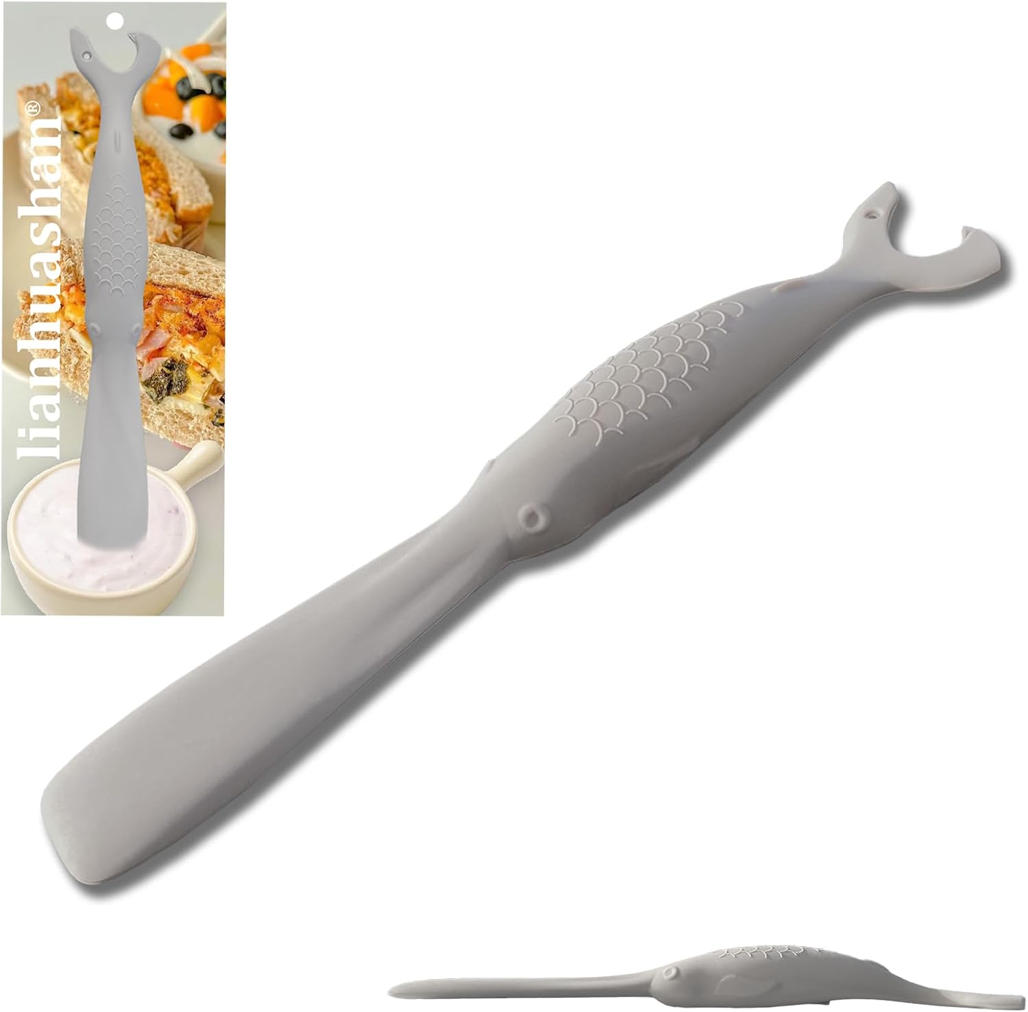 Novelty Cute Silicone Duckbill Fish Jar Scraper Spatula & Jar Opener,2 in 1 Fun Kitchen Gadgets Unique Shape Spatula Kitchen Tool Gifts (Light Grey)