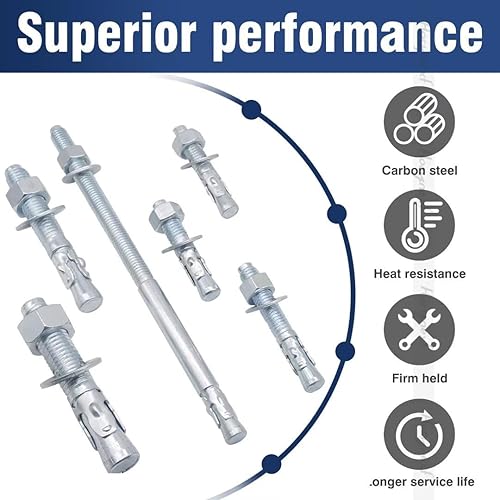Miniatura 5 de Horiznext Anclaje de cuña de 12 x 3 pulgadas, solo para cemento y hormigón, tornillos de acero al carbono galvanizados y pernos de retraso (10