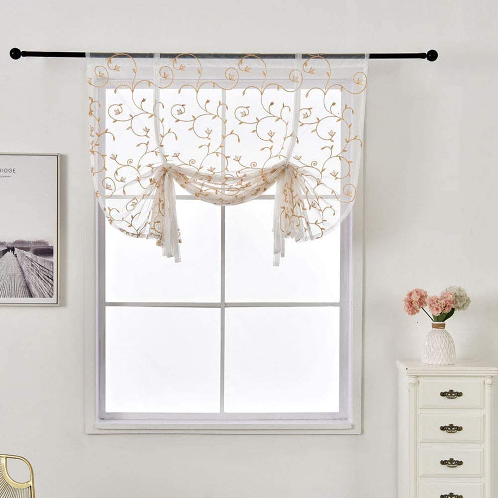 Tenda a Pacchetto in Voile con Passanti Tende in Tulle monocromatiche Trasparenti Tenda alla Romana in Stile Semplice per Cucina, Bagno e Balcone 1 Pezzo,Beige,120 * 140 cm