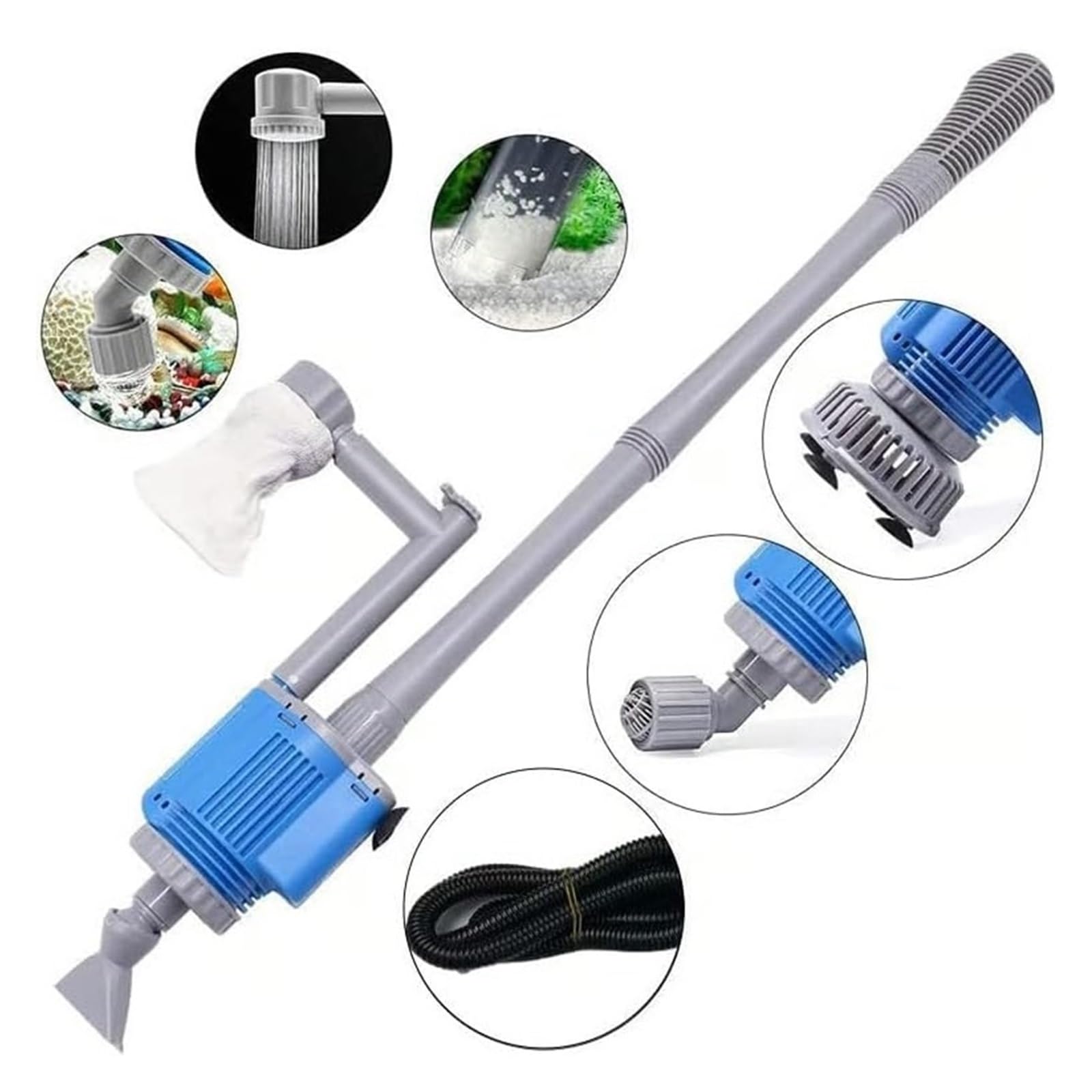 Limpiador eléctrico para peceras, cambiador de agua automático 6 en 1 mejorado y lavadora de arena, para limpieza de acuarios de agua dulce y salada