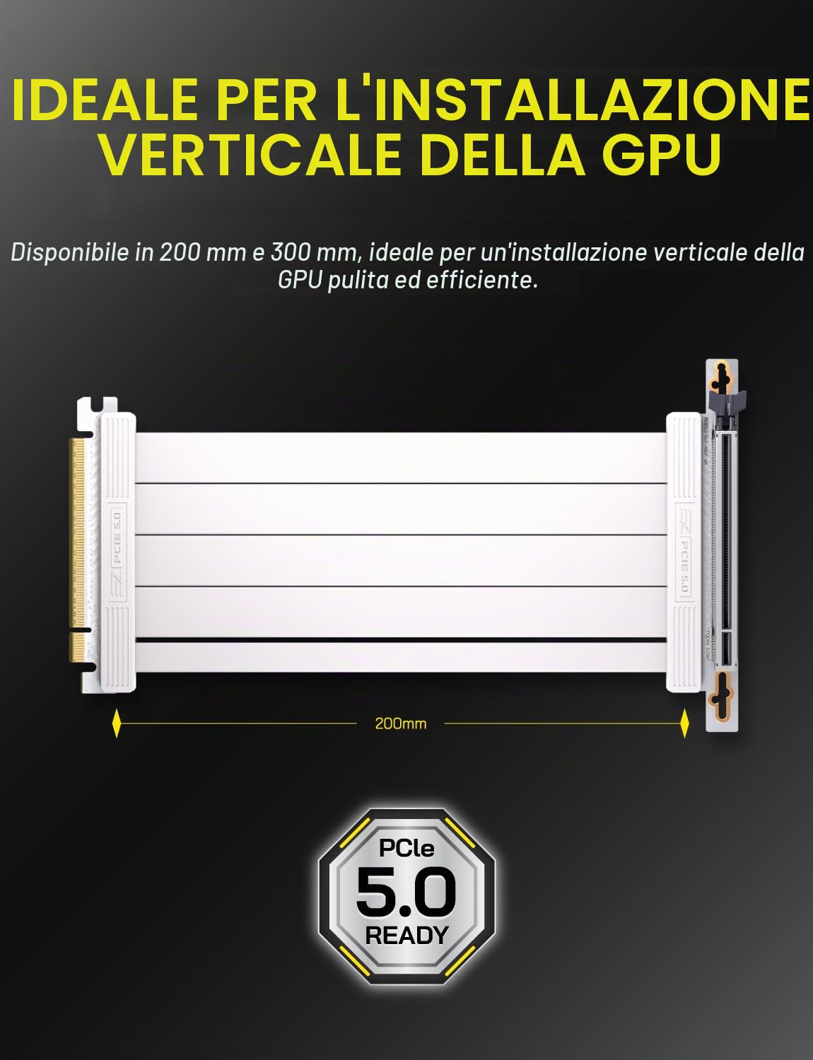 EZDIY-FAB Cavo Riser PCIe 5.0 X16, 64 GB/s, per GPU RTX 50/RTX 40, RX 9000/RX 7000, scheda di espansione PCIe, retrocompatibile con PCIe 4.0/3.0, supporto verticale per GPU, angolo retto - 30 cm