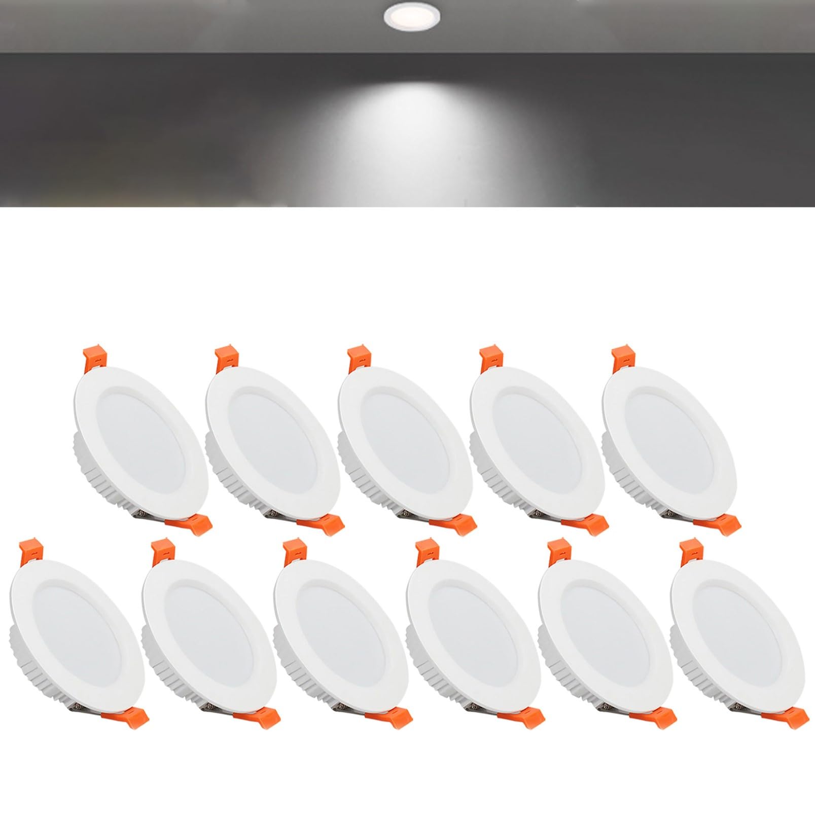 TTiiLoe 12W Round LED Recessed Ceiling Spotlights, 6000K Cold White Ultra Slim Panel Ceiling Light, Cut Φ110-130mm, AC110-240V Downlights for Hallway Stairwell Showroom, 11 Pack