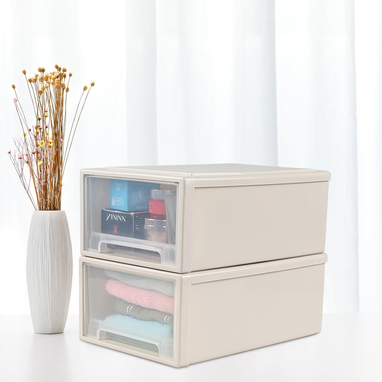 13 Quarts 3 Packs Plastic Stacking Storage Drawers, Plastic Storage Drawer Unit