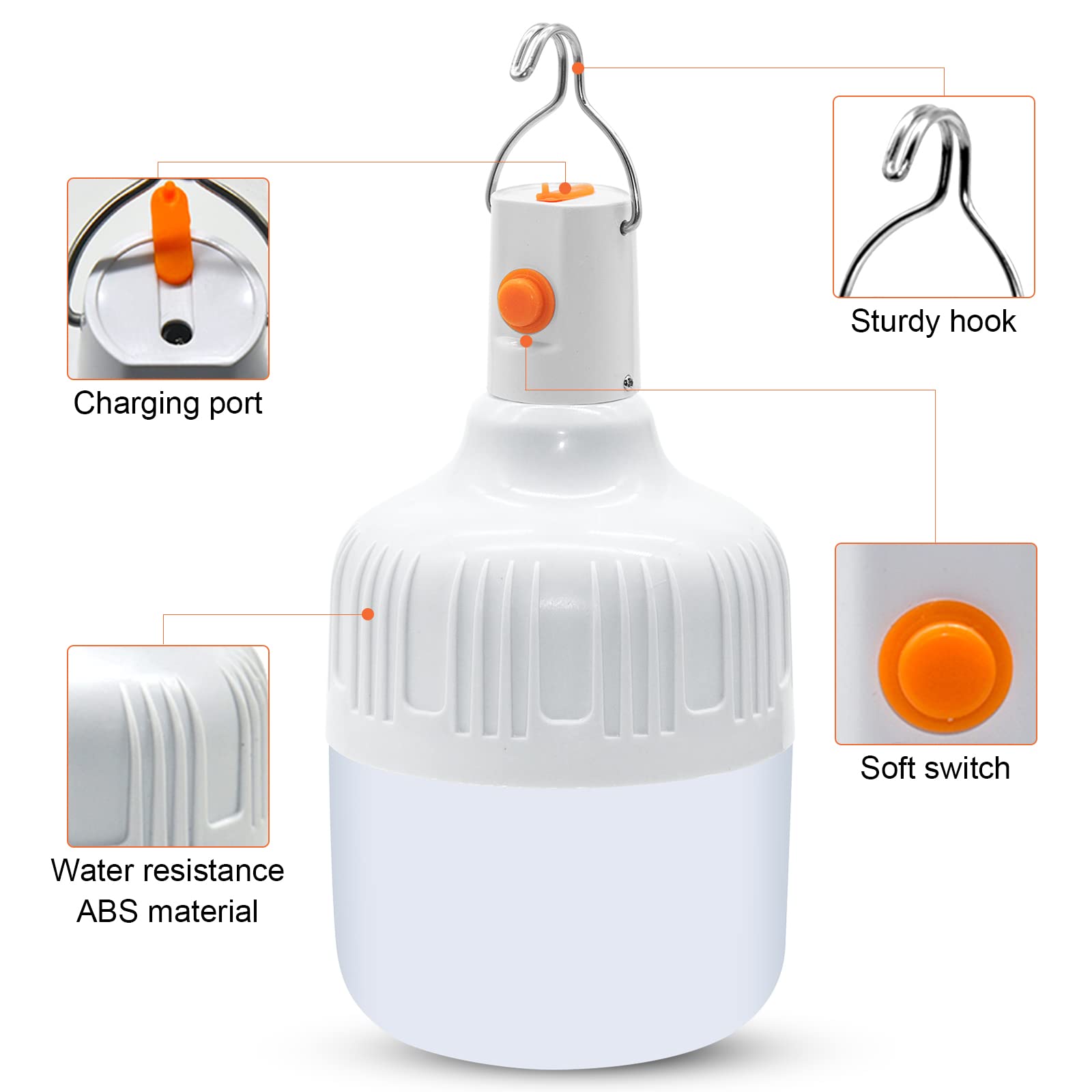 2Pcs Lanterna da Campeggio LED, Lampadina da Lavoro a Sospensione Luce a LED di Campeggio USB Ricaricabile, 500 Lumen Lampade da Campeggio Esterna Portatile per Emergenza Terrazza Giardino