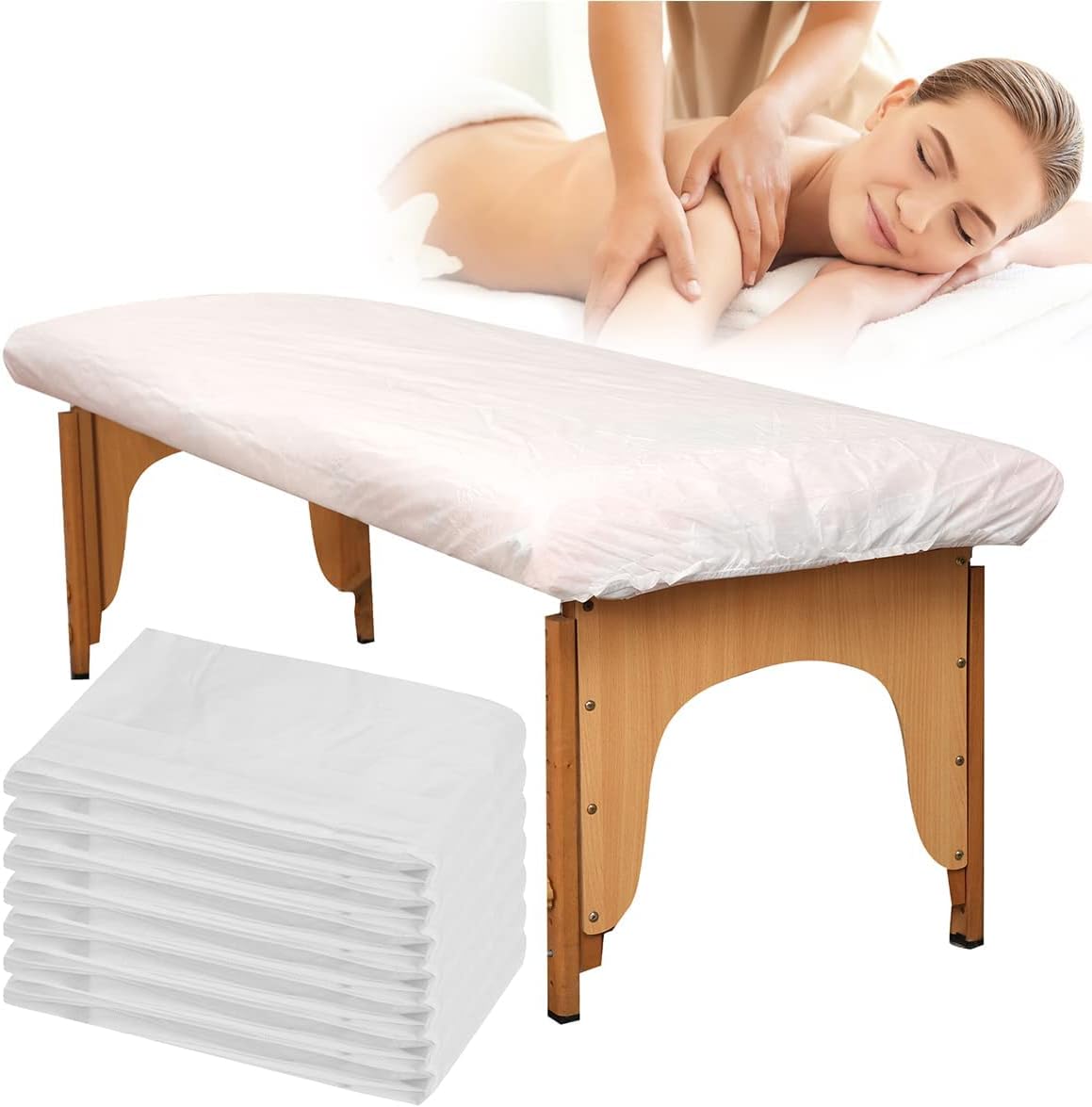 Uralili 20 PCS Disposable Thick Massage Table Covers Fitted Bed Sheets 82 x 35 inches Soft Breathable(White)