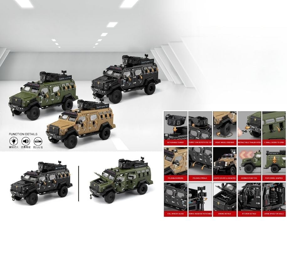 Image of Scale 1:24 Die-Cast Armored SWAT Vehicle Toy-Rapid Response Team Military Truck Model with Light & Sound, Pull Back Action, Doors Openable-Collectible for Kids & Adults【Colors as Per Stock 】