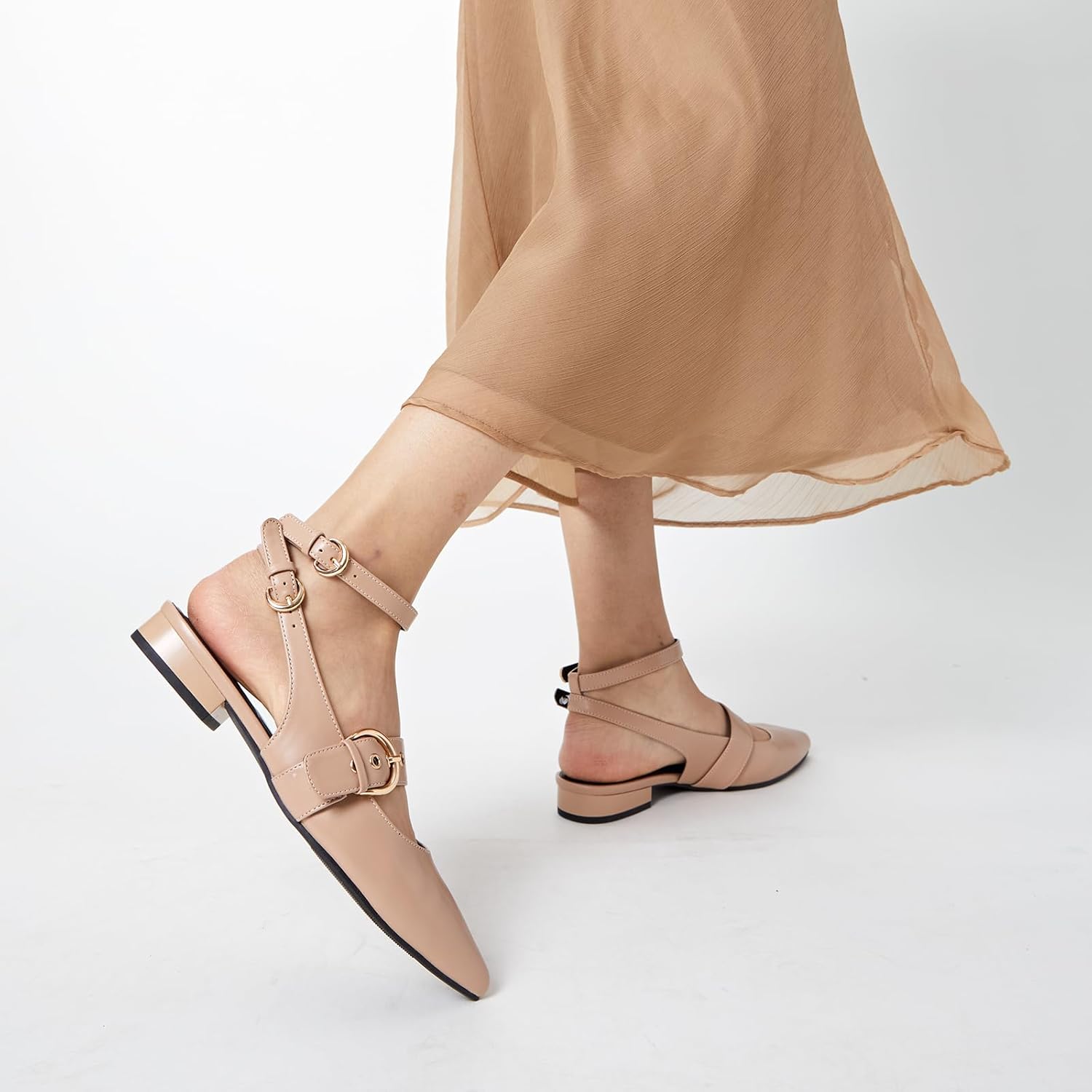 Arromic Slingback Flats for Women Pointed Toe Mary Jane Punk Buckle Ballet Flats with Ankle Strap for Two Wear Comfortable Dressy Shoes - Image 6