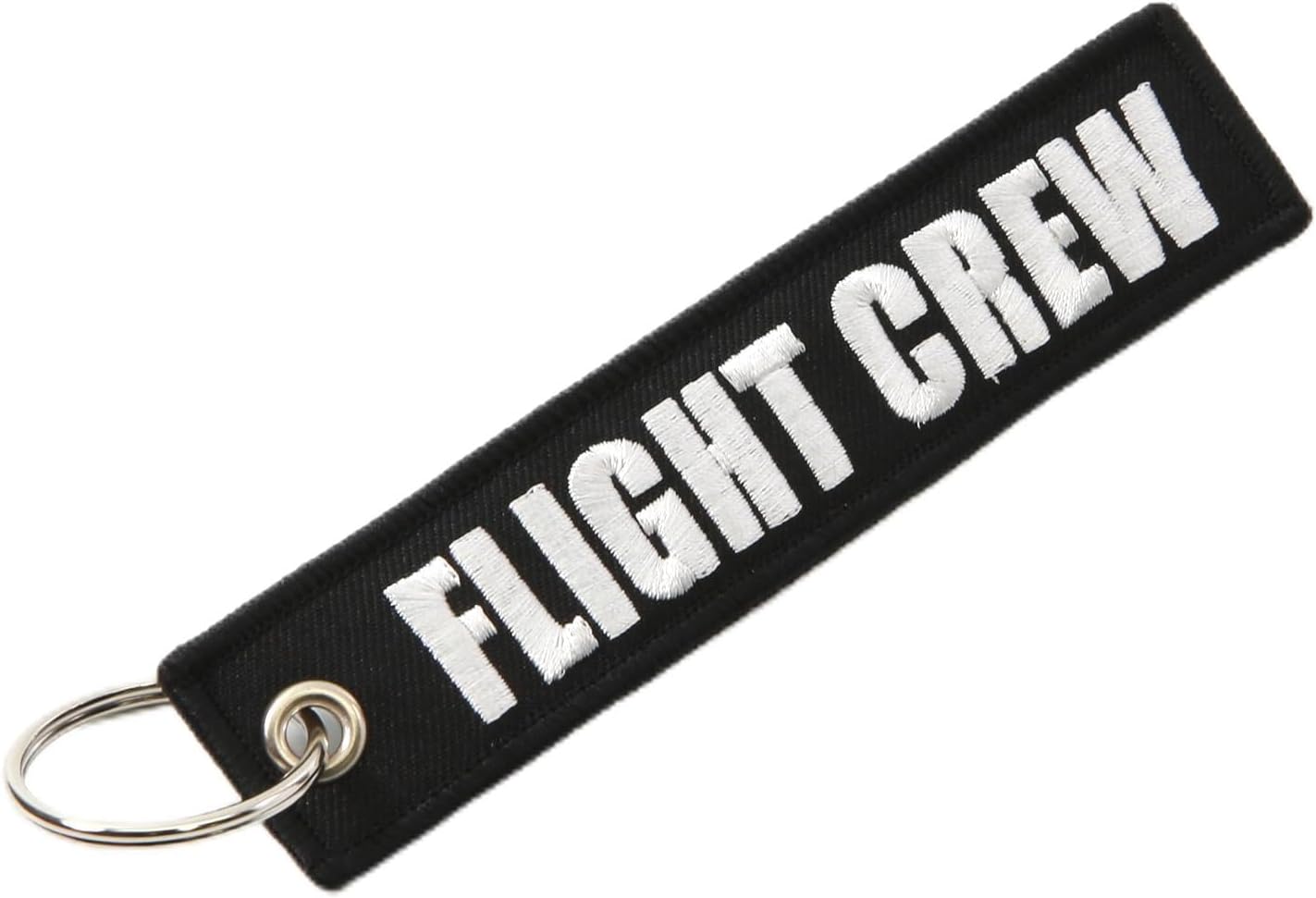 Rotary13B1 FLIGHT CREW - Jet Tag Key Chain BLACK with White Letters 1 inch x 5 inches 100% Embroidered
