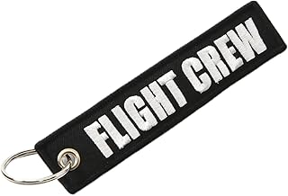 Rotary13B1 FLIGHT CREW - Jet Tag Key Chain BLACK with White Letters 1 inch x 5 inches 100% Embroidered