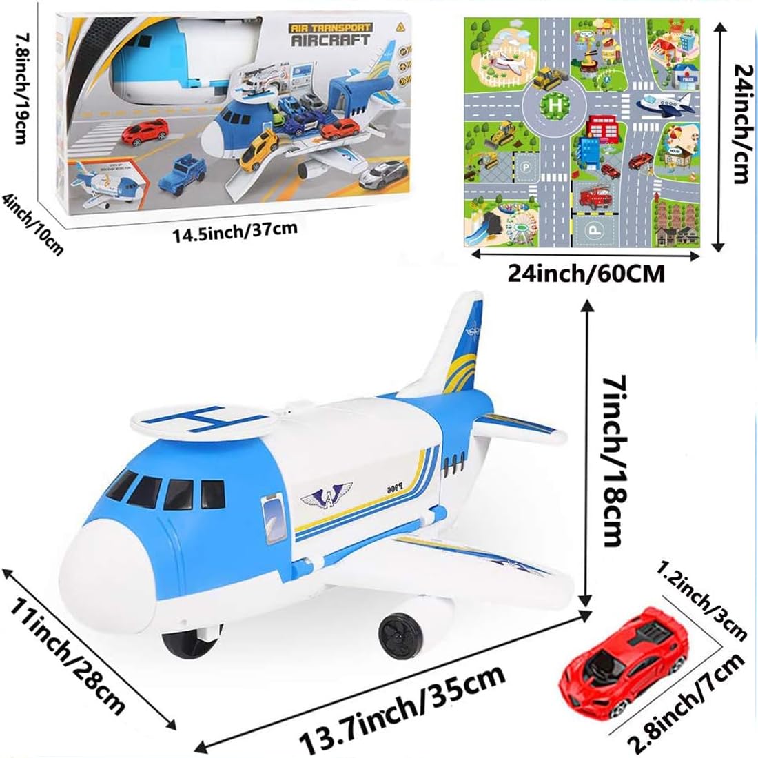 1Shayson Transport Cargo Airplane Car Toy Play Set para Niños y Niñas de 3 Años o Más, Viene con 4 Autos, 1 Helicóptero, Juguete Preescolar de Bricolaje para Niños (Azul 1Shayson Transport Cargo Airplane Car Toy Play Set para Niños y Niñas de 3 Años o Más, Viene con 4 Autos, 1 Helicóptero, Juguete Preescolar de Bricolaje para Niños (Azul