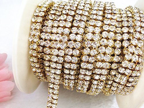 Aeaoa 3 Feet 1 Yard 2 Rows Ss16 4Mm Close Rhinestone Chain Trims Cup Chain Wedding Cake (Gold+Clear Crystal) #TOP2