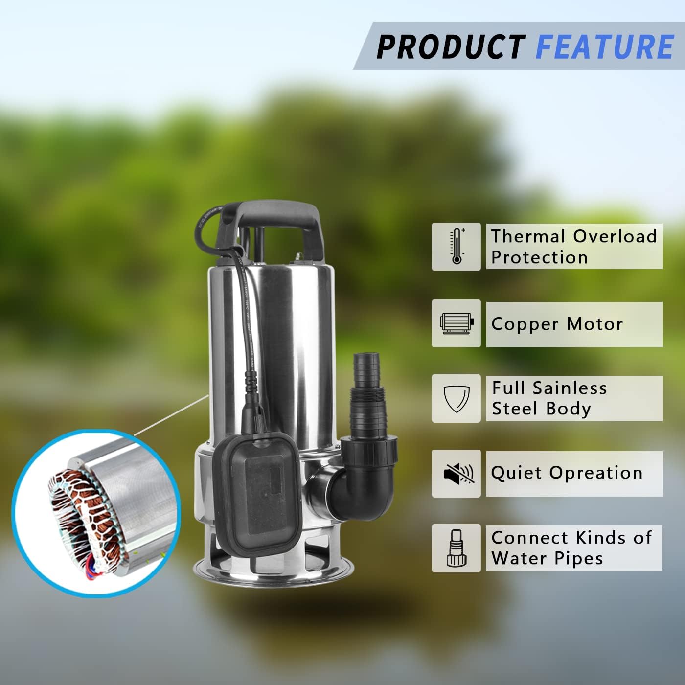 Bеѕt Quаlіtу 🔥 TOPWAY 1.5HP Stainless steel Submersible Clean/Dirty Water Sump Pump Garden Pond with Float Switch