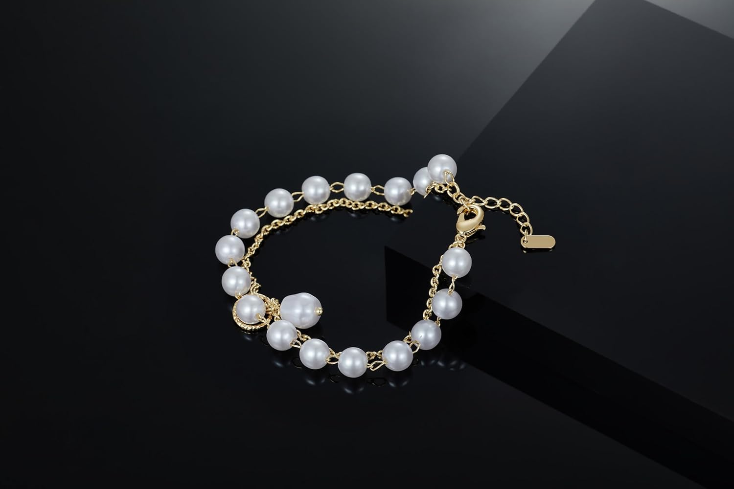 Valentine's Day Gifts 14K Gold Plated Bracelet for Women,Pearl Bead Chain Single&Double Layer,Adjustable Sliding Knot Dainty Minimalist Tennis Bracelet - Image 3