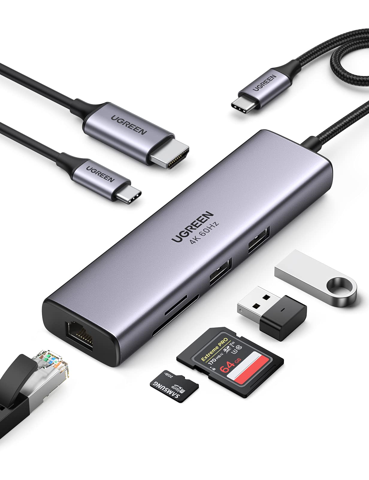 UGREEN Revodok 107 USB C Hub, 7 in 1 Dock with Gigabit Ethernet, 4K@60Hz HDMI, 100W PD Charging, SD/TF Card Reader, and 2 Type A Data Ports Compatible with MacBook, iPad, iPhone 17/16/15 Pro Max