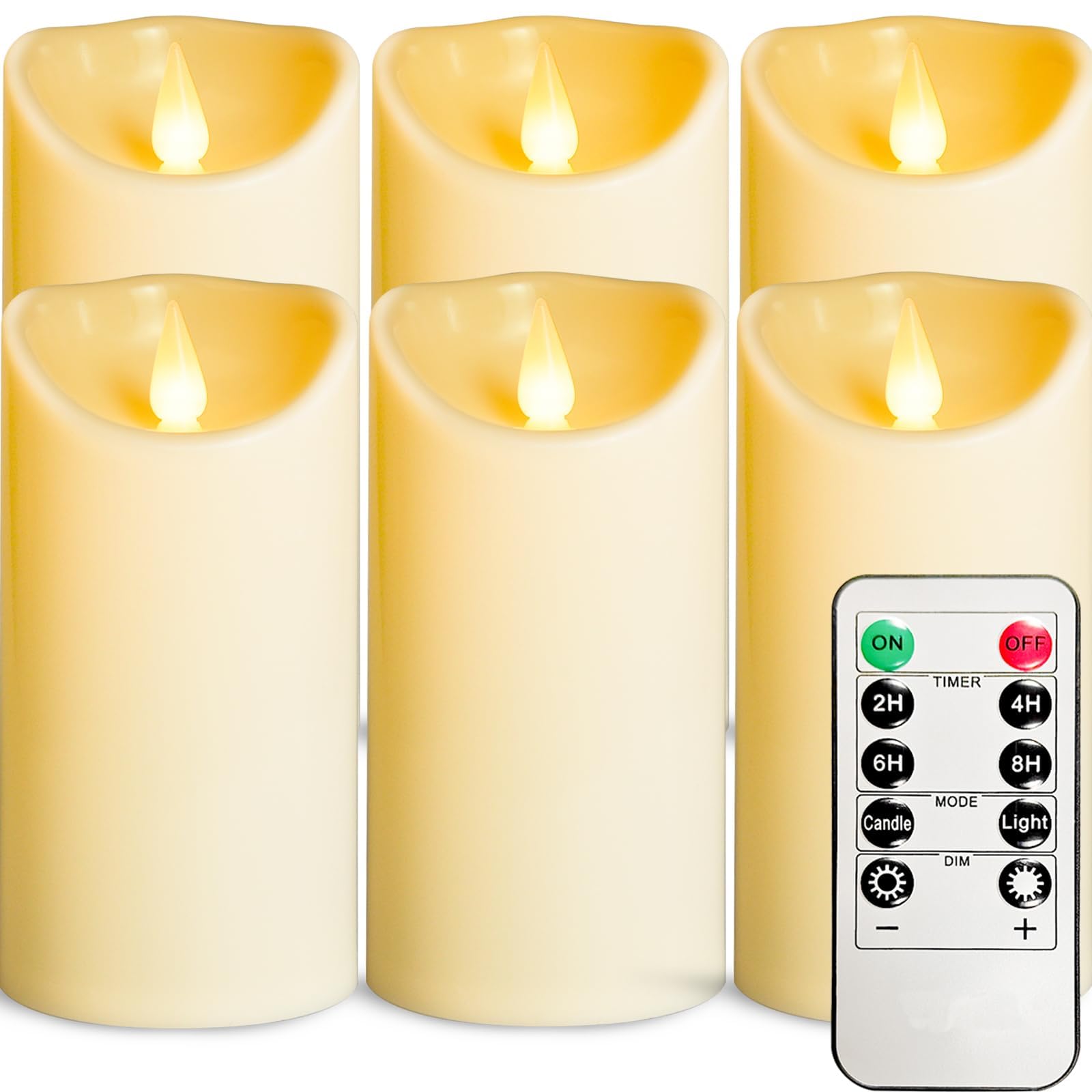 Yiwer 3Inch Flameless Led Candles - Outdoor Indoor Battery Operated Flickering Candles With Remote Timers,Won't Melt,Ivory Plastic Candle D3.15 X H6 For Party Christmas Valentine's Day(6 Pack)