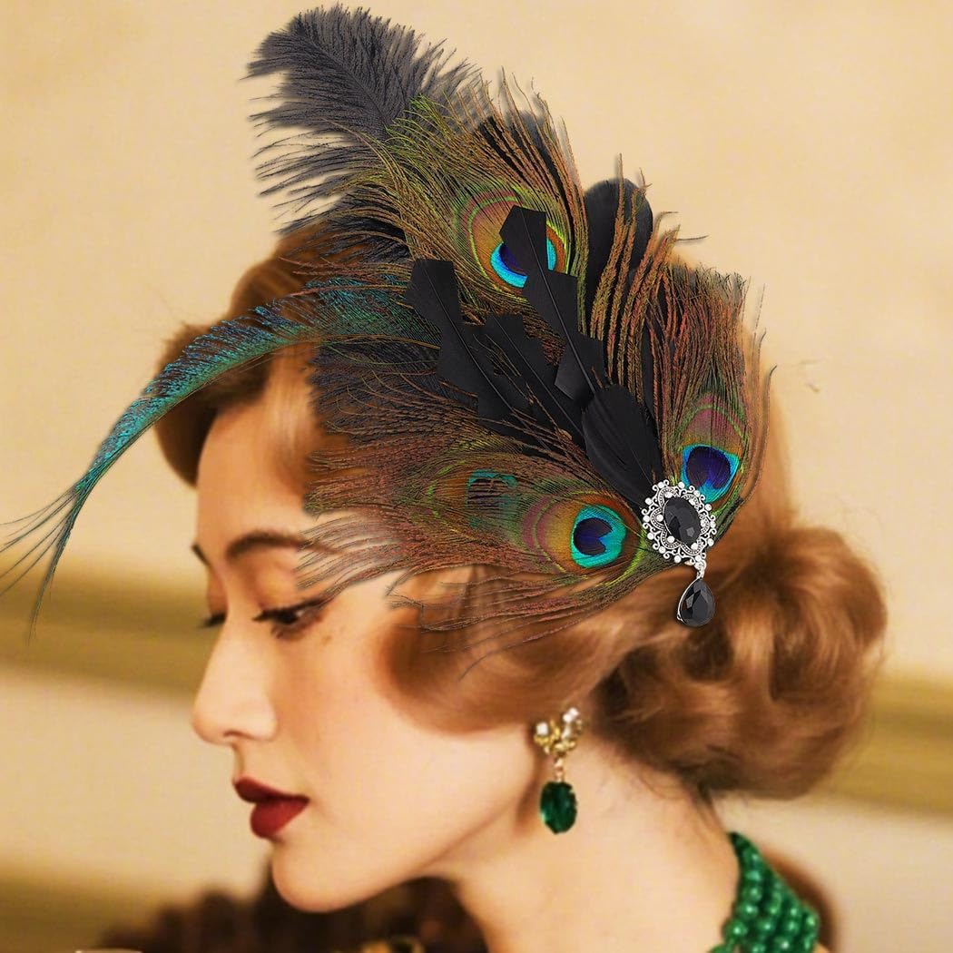 GORTIN 1920s Flapper Headpiece Light up Roaring 20s Feather Headband Art Deco Peacock Feather Hair Accessories for Women - Image 7