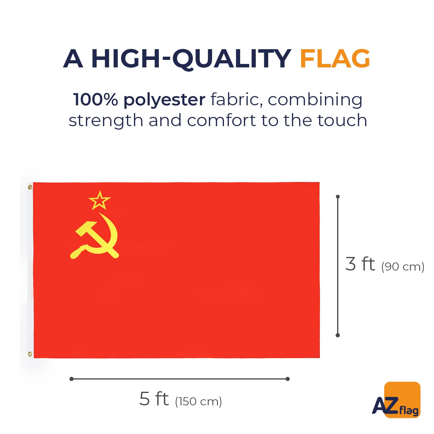 AZ FLAG, Ussr Flag, 3x5 Ft, 100D Polyester Red Communist Banner with Two Metal Grommets, Fade Resistant, Vivid Colors - Image 2
