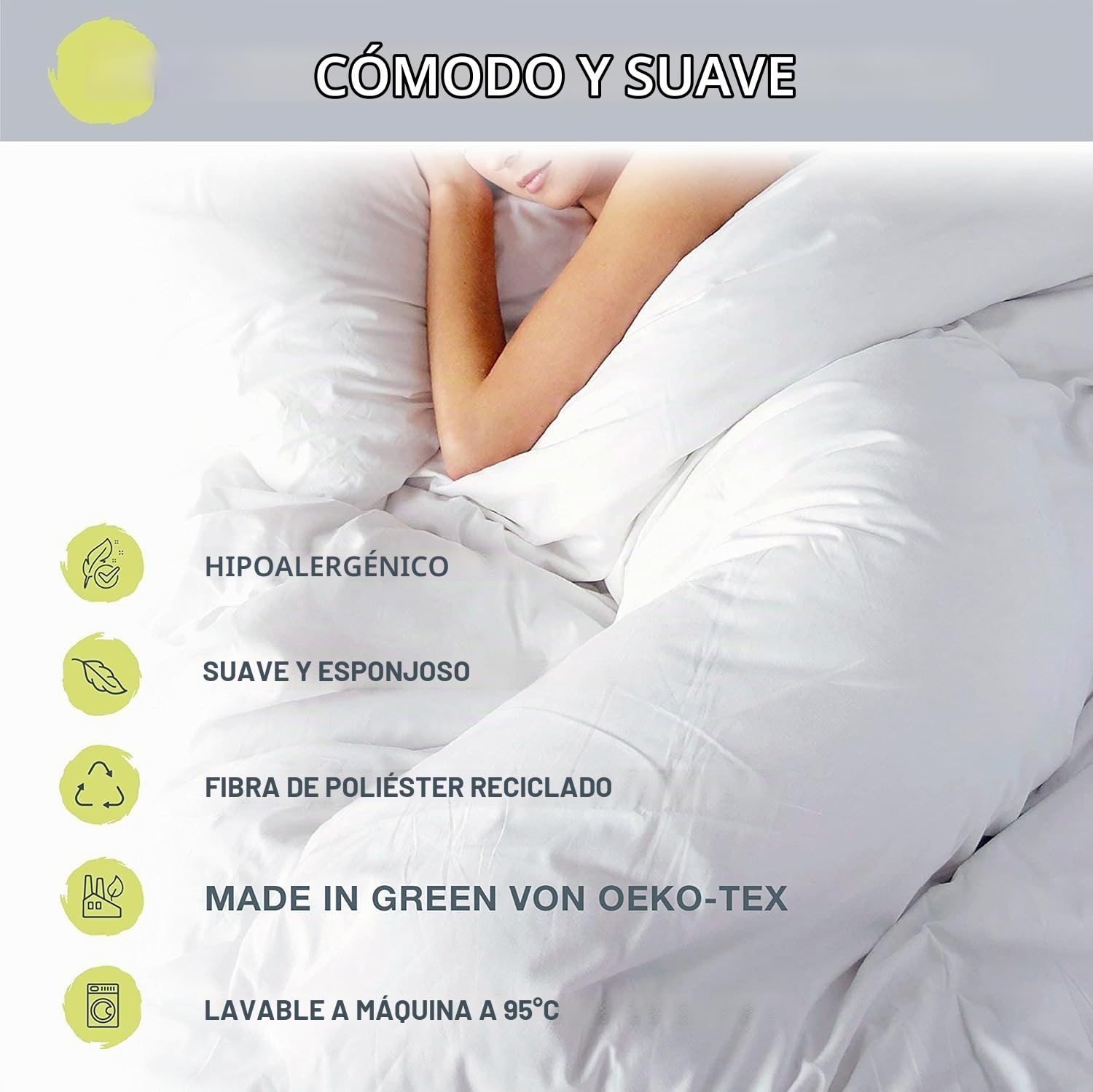FH FAM' HOME HOME COSINESS Edredón Lavable Blanco 140 x 200 cm, edredón Acolchado Certificado Made IN Green, hipoalergénico Suave y Duradero, Fibra Hueca de poliéster Reciclado 350g/m2, una Persona