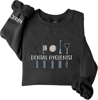 Custom Dental Dentist Sweatshirt Assistant Embroidered Gift Hygienist Long Shirt Sleeve Crew Design Hoodie Pullover Top Women
