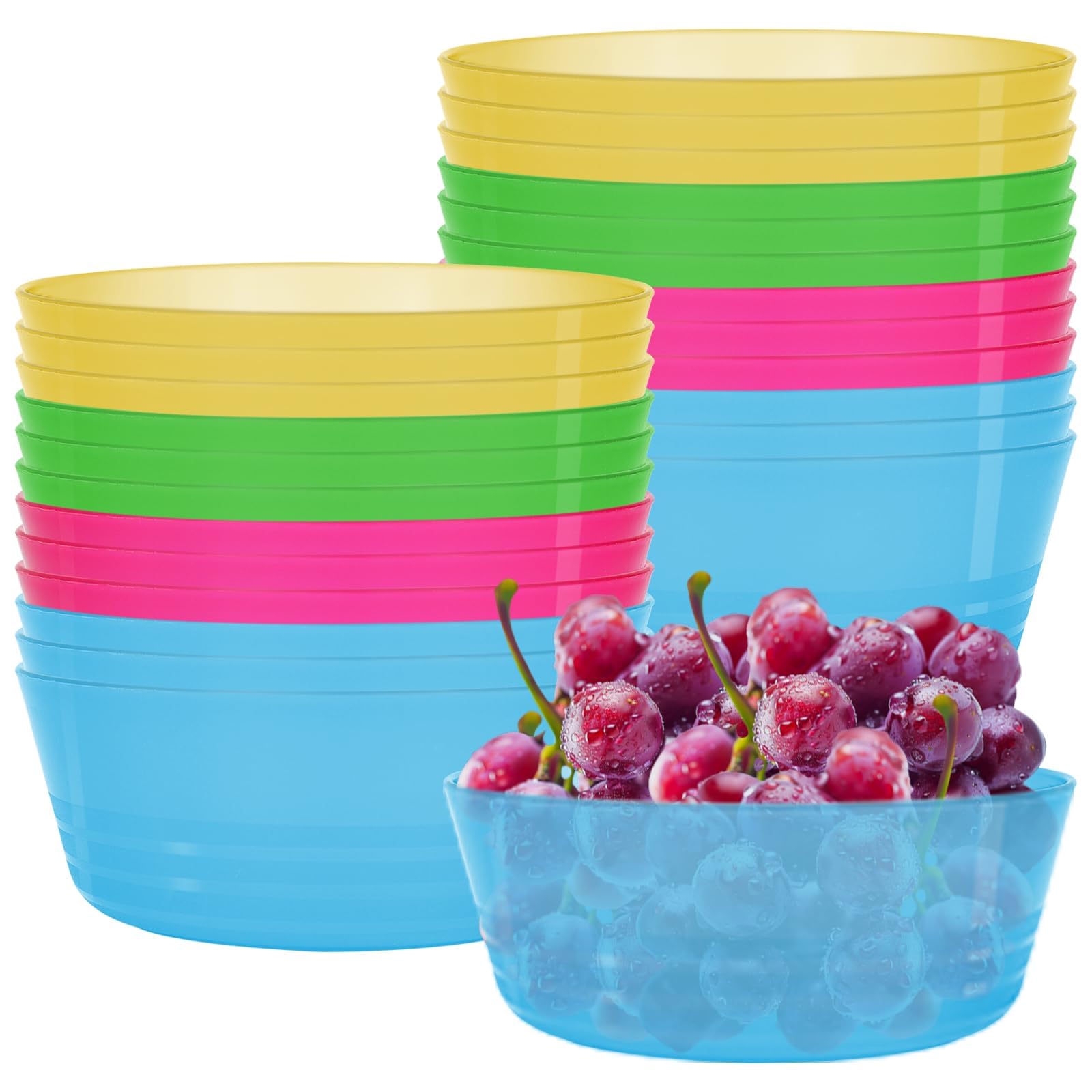 XJGQZ 96 Pcs Plastic Bowls, 400ml Reusable Unbreakable Cereal Bowls, Microwave & Dishwasher Safe, 4 Vibrant Colours, Ideal for Kids, Schools, Parties, Camping & Picnics, BPA-Free Small Snack Bowl