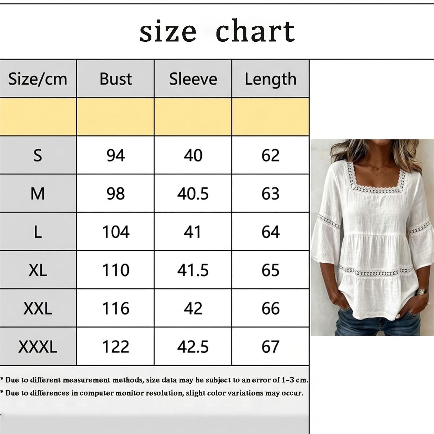 Blusa Lisa de Manga Tres Cuartos con Cuello Cuadrado y Ribete de Encaje de | Blusa bohemia de lino para mujer, blusa babydoll peplum con encaje y mangas tres cuartos