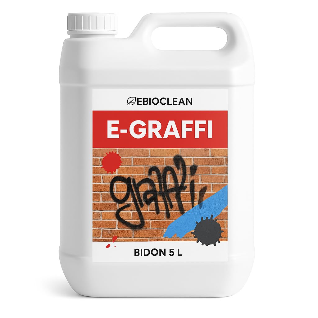 E-GRAFFI – Nettoyant Anti-Graffiti Professionnel | EBIOCLEAN | Élimine Feutres, Peintures, Façade, Panneau | Prêt à l’Emploi | Nettoyage Rapide & Sécurisé Toutes Surfaces | 5L + 1 Pulvérisateur