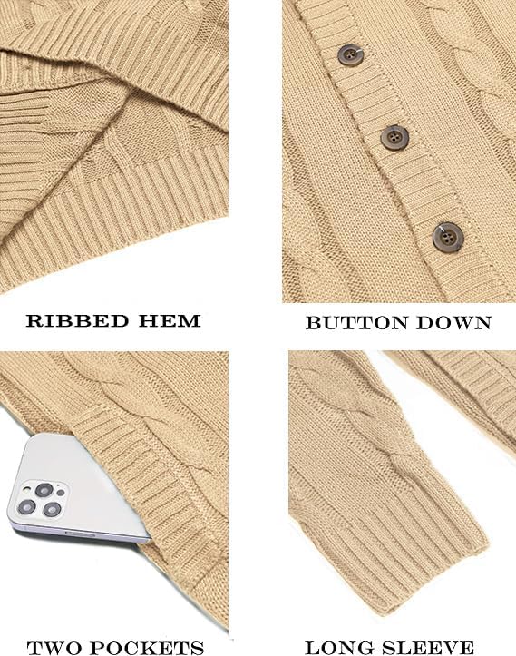 COOFANDY Men's Cardigan Sweater Slim Fit Stand Collar Cardigan Casual Cable Knitted Button Down Sweater with Pockets - Image 6