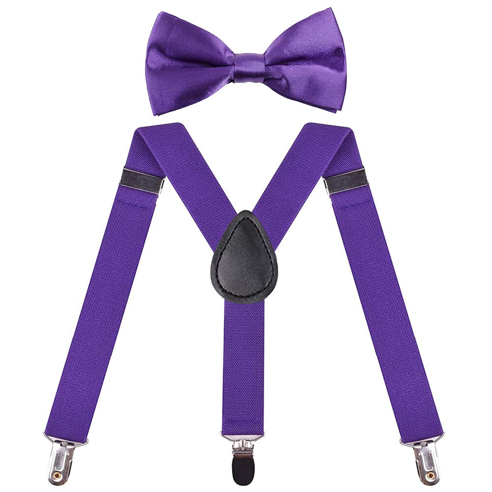 HABITER Kids Suspenders Adjustable Suspenders Set With Bow Ties for Boys and Girls