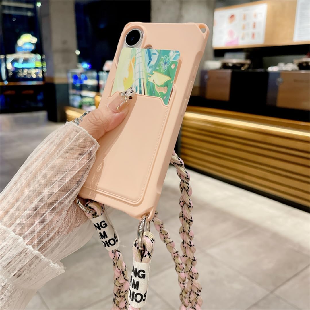 Do iPhone'a 14 Pro, naszyjnika typu crossbody, smyczy, etui na telefon, silikonowej, miękkiej TPU, tylnej obudowy (do iPhone'a 14 Pro/różowej)