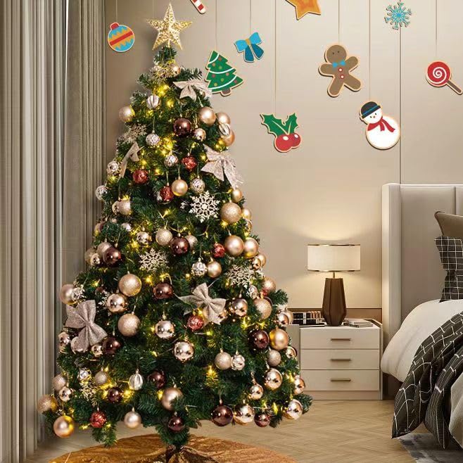 Christmas Tree, 6ft Holiday Christmas Pine Tree with Christmas Ball Ornaments for Home, Office, Party Decoration,Metal Base Pine Christmas Tree for Holiday Décor