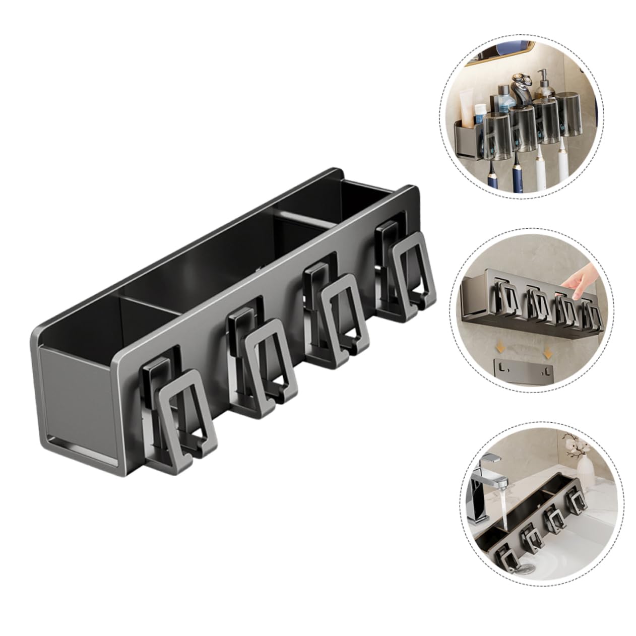 ULTECHNOVO Portaspazzolini da Dentifricio da Parete senza Organizer Multifunzione per Spazzolini Elettrici e Rasoio Montaggio Facile su Superfici Lisce Persone Grigio