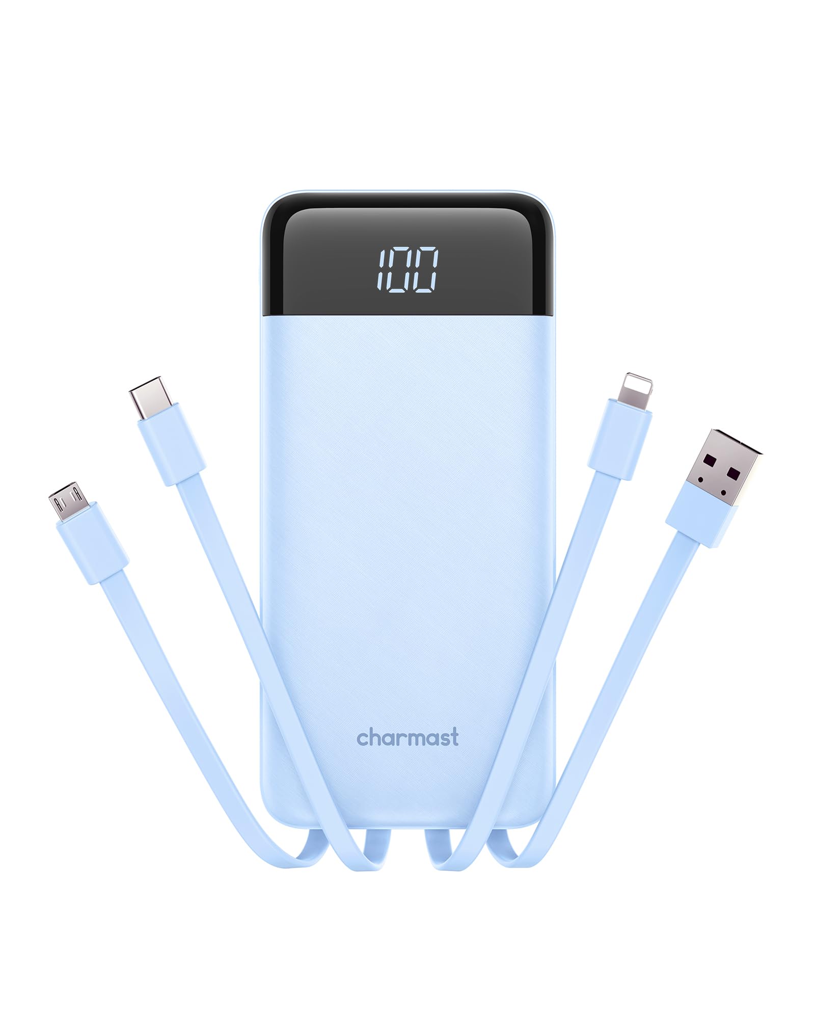 charmast 10000mAh Portable Charger with Built-in Cables, 6 Outputs & 3 Inputs Power Bank, Compact Travel Essential Battery Pack for iPhone 16/15, Samsung S25/S24, Google Pixel, iPad, AirPods & More