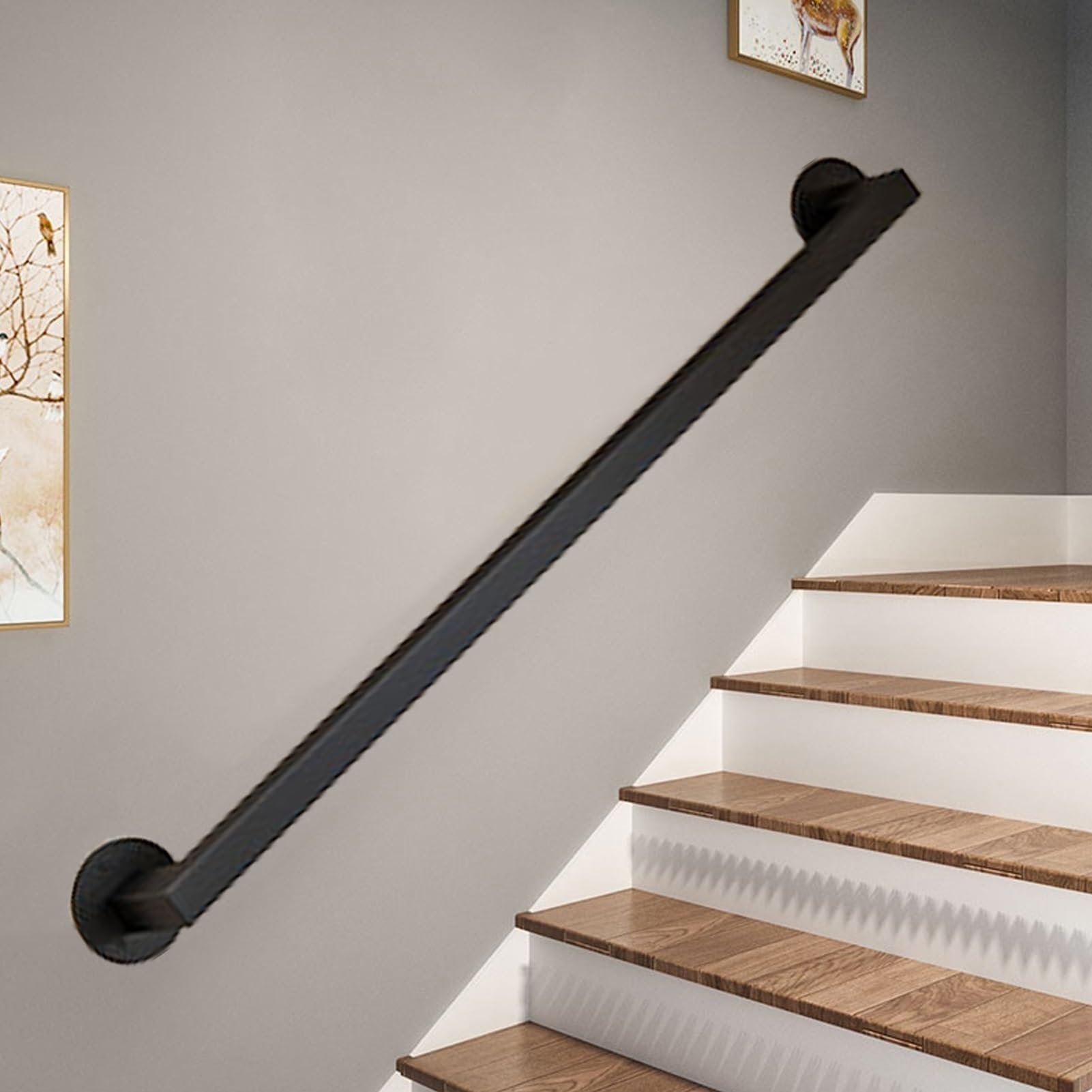 Rampe d'escalier en métal noir 250 cm avec kit de support de fixation murale