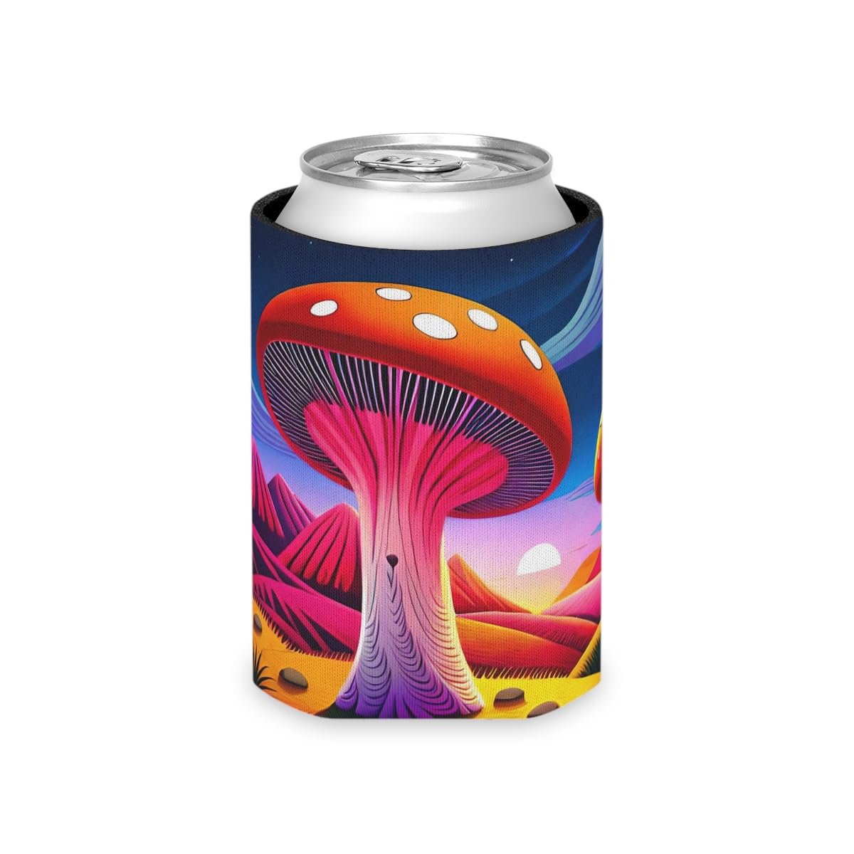 Psychedelic Mushroom View Design Soft, Collapsible, Can Cooler, Cuzzi, Insulator For Beverages